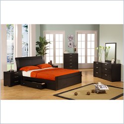Allora Furniture William Queen Wood Storage Platform Bed and Nightstand Set in Black Finish