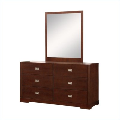 Allora Furniture Brooklyn Wood Dresser and Mirror Set in Walnut