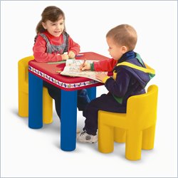 Little Tikes Classic Sturdy Plastic Table and Chairs Set Red & Yellow