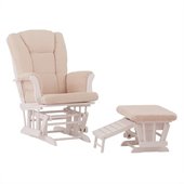 Status Furniture Veneto Glider with Nursing Stool Ottoman - White with Beige Cushions