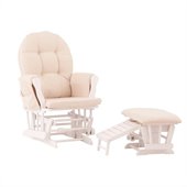 Status Furniture Roma Glider with Nursing Stool Ottoman - White with Beige Cushions