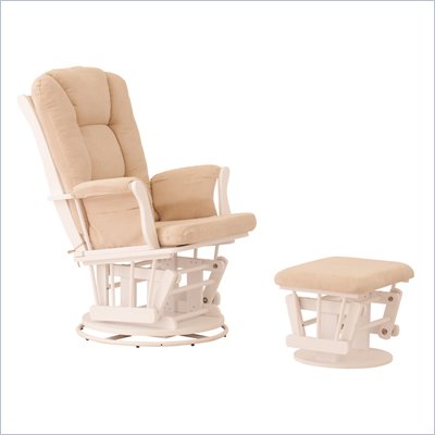 Status Furniture Milano Swivel Glider with Ottoman - White with Beige Cushions