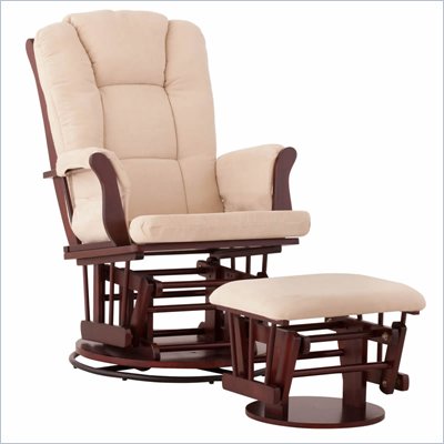 Status Furniture Milano Swivel Glider with Ottoman - Cherry with Beige Cushions