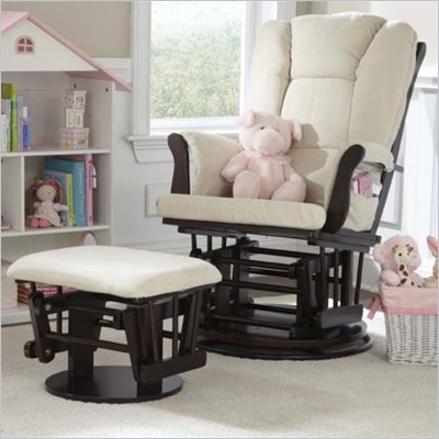 Status Furniture Milano Swivel Glider with Ottoman - Espresso with Beige Cushions