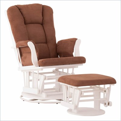 Status Furniture Milano Swivel Glider with Ottoman - White with Chocolate Cushions