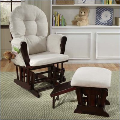 Status Furniture Roma Glider with Nursing Stool Ottoman - Cherry with Beige Cushions