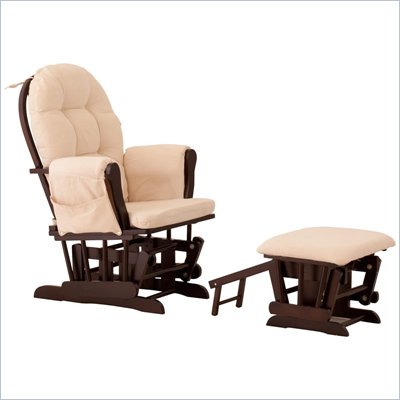 Status Furniture Roma Glider with Nursing Stool Ottoman - Espresso with Beige Cushions