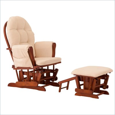 Status Furniture Roma Glider with Nursing Stool Ottoman - Cognac with Beige Cushions