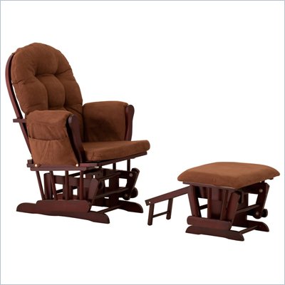 Status Furniture Roma Glider with Nursing Stool Ottoman - Cherry with Chocolate Cushions