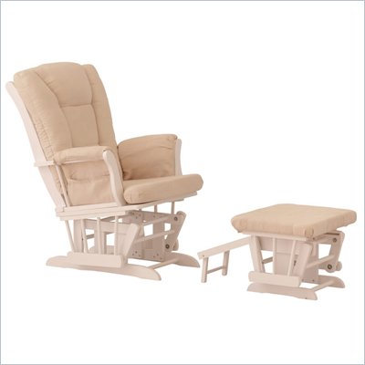 Status Furniture Veneto Glider with Nursing Stool Ottoman - White with Beige Cushions