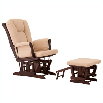 Status Furniture Veneto Glider with Nursing Stool Ottoman - Espresso with Beige Cushions