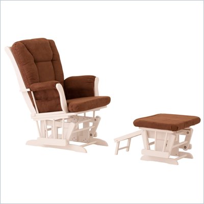 Status Furniture Veneto Glider with Nursing Stool Ottoman - White with Chocolate Cushions