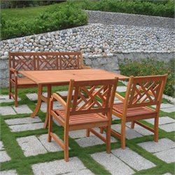 Vifah Atlantic Rectangular Table Set with 2 Armchairs and Bench