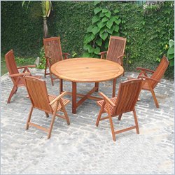 Vifah Canary 7 Piece Mahogany Hardwood Round Table & Reclining Chairs Dining Set