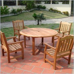 Vifah Perivale Round Patio Table & English Arm Chairs Dining Set
