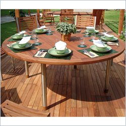 Vifah Outdoor Wood Dining Set with Lusaca Table and 6 Ward Wood Armchairs