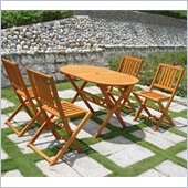 Vifah Outdoor Wood Dining Set with Marcana Table and 4 Folding Chairs