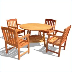Vifah Picnic Table Dining Set with 4 Ward Armchairs