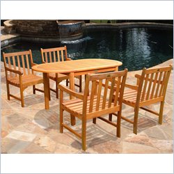 Vifah Outdoor Wood Oval Dining Set with 6 Nobi Armchairs