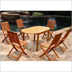 Vifah Outdoor Wood Oval Dining Set with 6 Folding Chairs