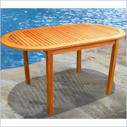 Vifah Outdoor Wood Oval Dining Set with 4 Vista 5-Position Folding Armchairs