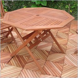 Vifah Outdoor Wood Octagonal Dining Set with 3 Ibiza Stacking Chairs