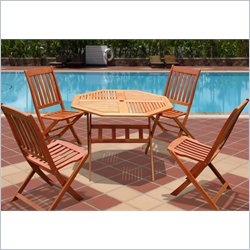 Vifah Outdoor Wood Octagonal Dining Set with 4 Folding Bistro Chairs