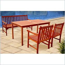 Vifah Nobi Rectangular Dining Set with 2 Chairs and 1 Bench