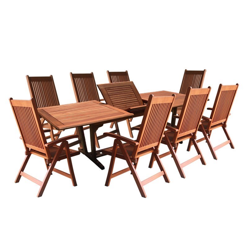 Vifah Seven Piece Outdoor Wood Dining Set with Oval Extension Table