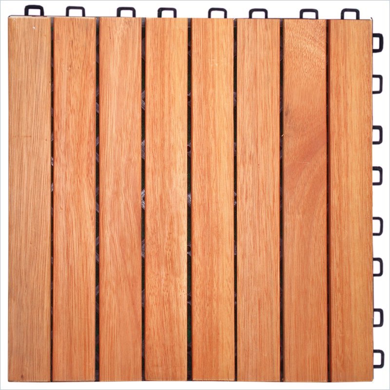 VIFAH Eucalyptus Straight, 8 - Slat Interlocking Wood Deck Tiles