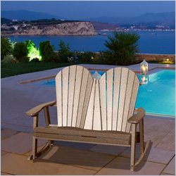 Vifah Giric Outdoor Recycled Plastic Adirondack Rocker Bench in Weathered Wood