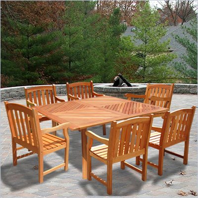 Vifah Wood Square Outdoor Slat Back Chair 7 Piece Dining Set