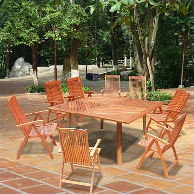 Vifah Wood Square Outdoor Folding Chair 9 Piece Dining Set