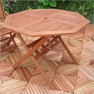 Vifah Outdoor Wood Octagonal Dining Set with 4 Baltic Armchairs