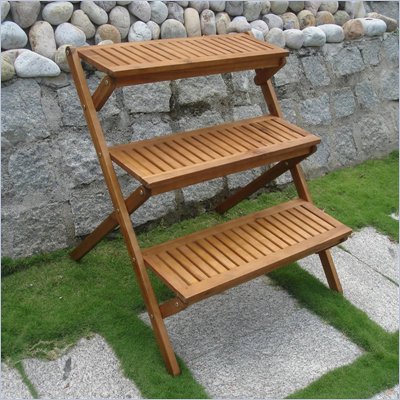 Vifah Outdoor Wood Three-Layer Plant Stand