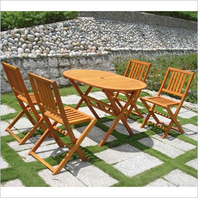 Vifah Outdoor Wood Dining Set with Marcana Table and 4 Folding Chairs