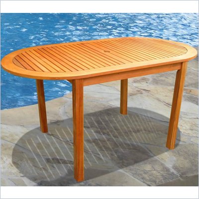 Vifah Outdoor Wood Oval Dining Set with 2 Ward Armchairs and 1 Ward Bench