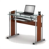 TECHNI MOBILI Moderna Glass Top Writing Desk in Mahogany