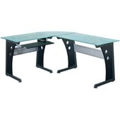 Techni Mobili L-Shape Frosted Glass Metal Base Computer Desk in Graphite