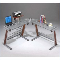 Techni Mobili Executive L-Shaped Glass Desk in Clear