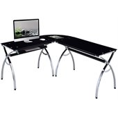 Techni Mobili L-Shaped Glass Desk with Chrome Frame in Black