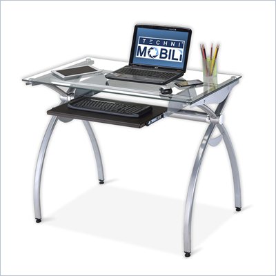 TECHNI MOBILI Alterna Glass Top Metal Computer Desk