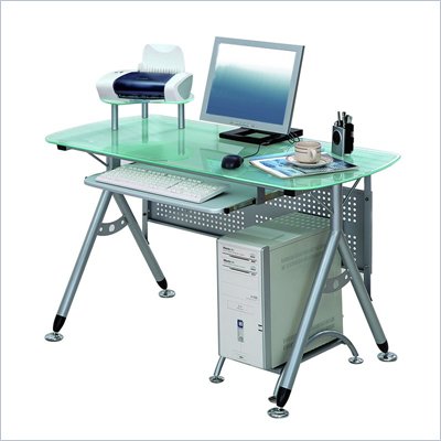 TECHNI MOBILI Glacier Glass Top Metal Computer Desk
