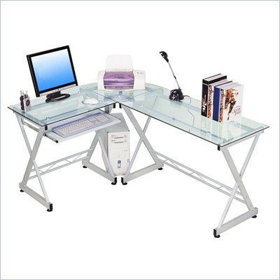 TECHNI MOBILI Dachia L-Shape Glass Top Computer Desk