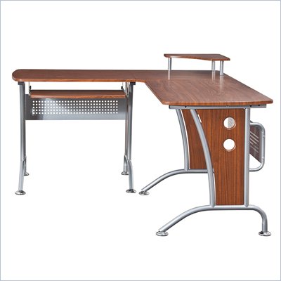 TECHNI MOBILI L-Shape Corner Wood/Metal Computer Workstation in Mahogany