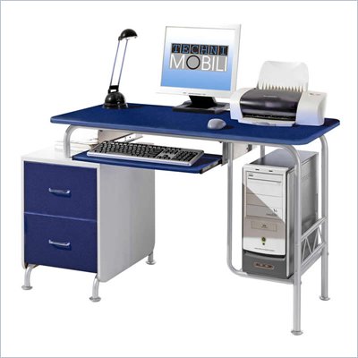 TECHNI MOBILI Wood Student Computer Desk in Blue and Silver