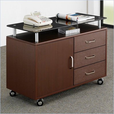 Techni Mobili Deluxe Rolling Glass Top File Cabinet in Chocolate