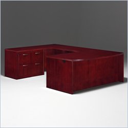 DMi Summit Left Lateral File Bow Front U-Shape Wood Desk in Cherry (Flat Pack)-Coped Edge