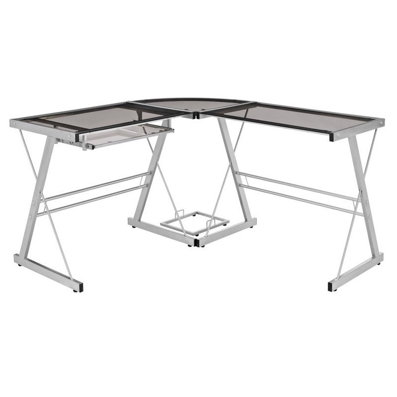Walker Edison L Shaped Computer Desk In Silver And Smoke