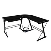 Walker Edison Soreno Corner L-Shape Glass Top Computer Desk in Black